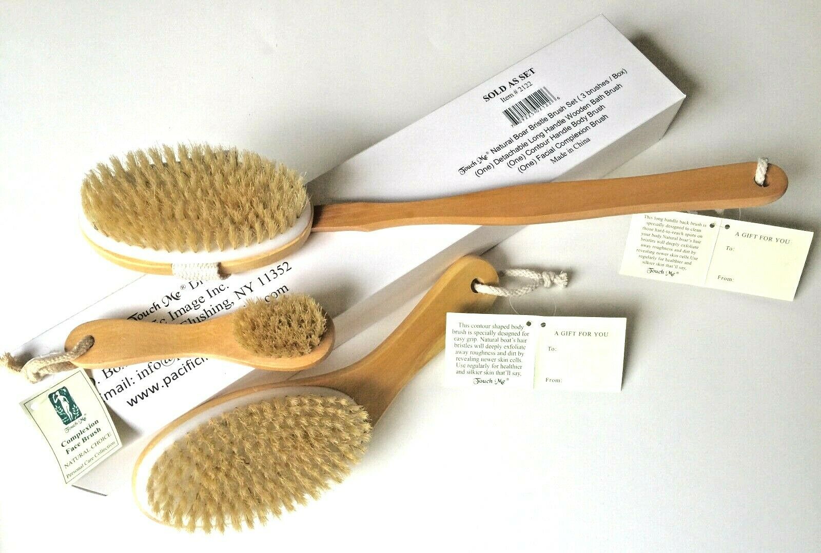 3 Brushes /set Touch Me Natural Boar Bristle Wooden Dry Bath Brush, Body & Face