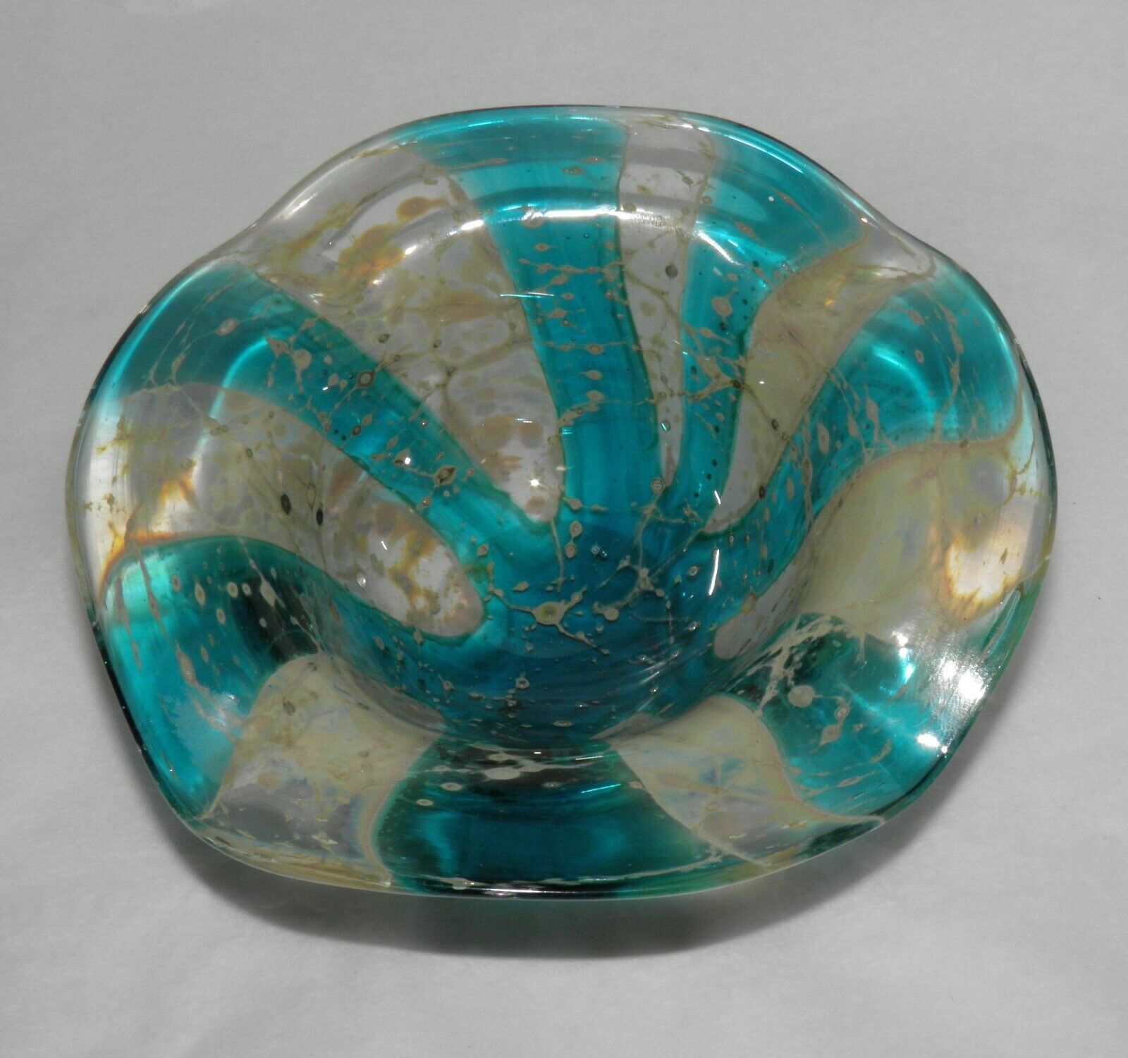 Mid Century Mdina Maltese Art Glass Blue & Yellow Sand & Sea Michael Harris Bowl