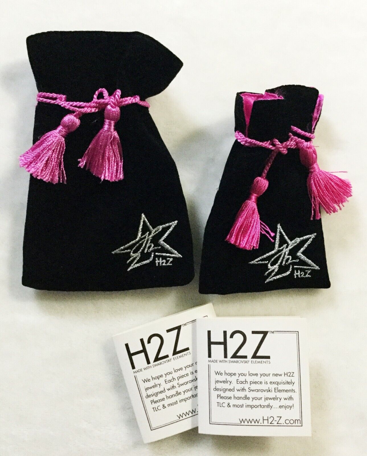 Three Pavilion Gift Company H2z Black Velvet & Pink Satin Jewelry Bags