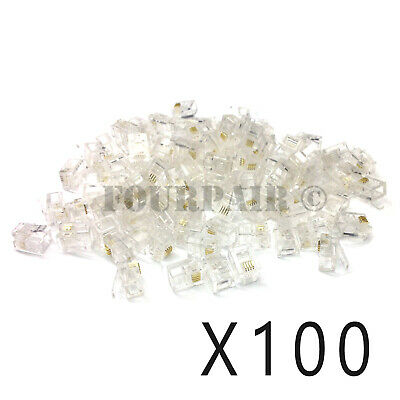 100 Pack - Rj11 6p4c Cat3 Cable Telephone Crimp-on Connector Modular Plug Ends