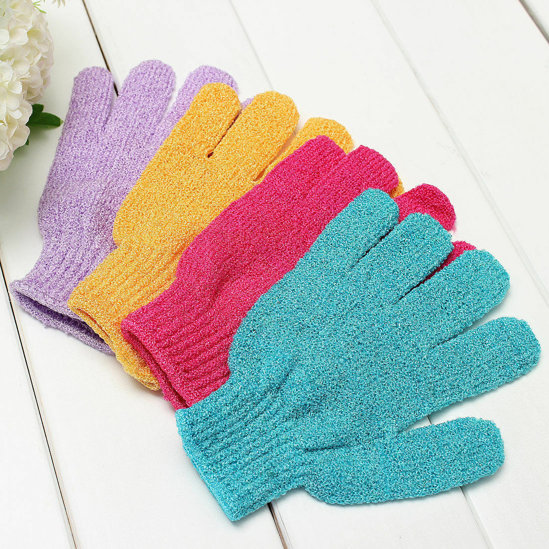 4 Pairs Exfoliating Spa Bath Gloves Loofa Brush Scrub Shower Gloves Scrubber
