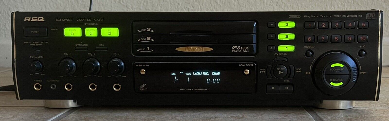 Karaoke Rsq Mv-333 Triple Tray 3-disc 3-mic Input Video Cd Player Ntsc/pal Vcd