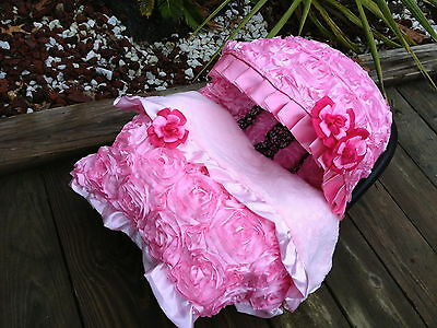 Set Baby Pink  Infant Car Seat Cover Canopy Cover Blanket Fit Most Infant Seat