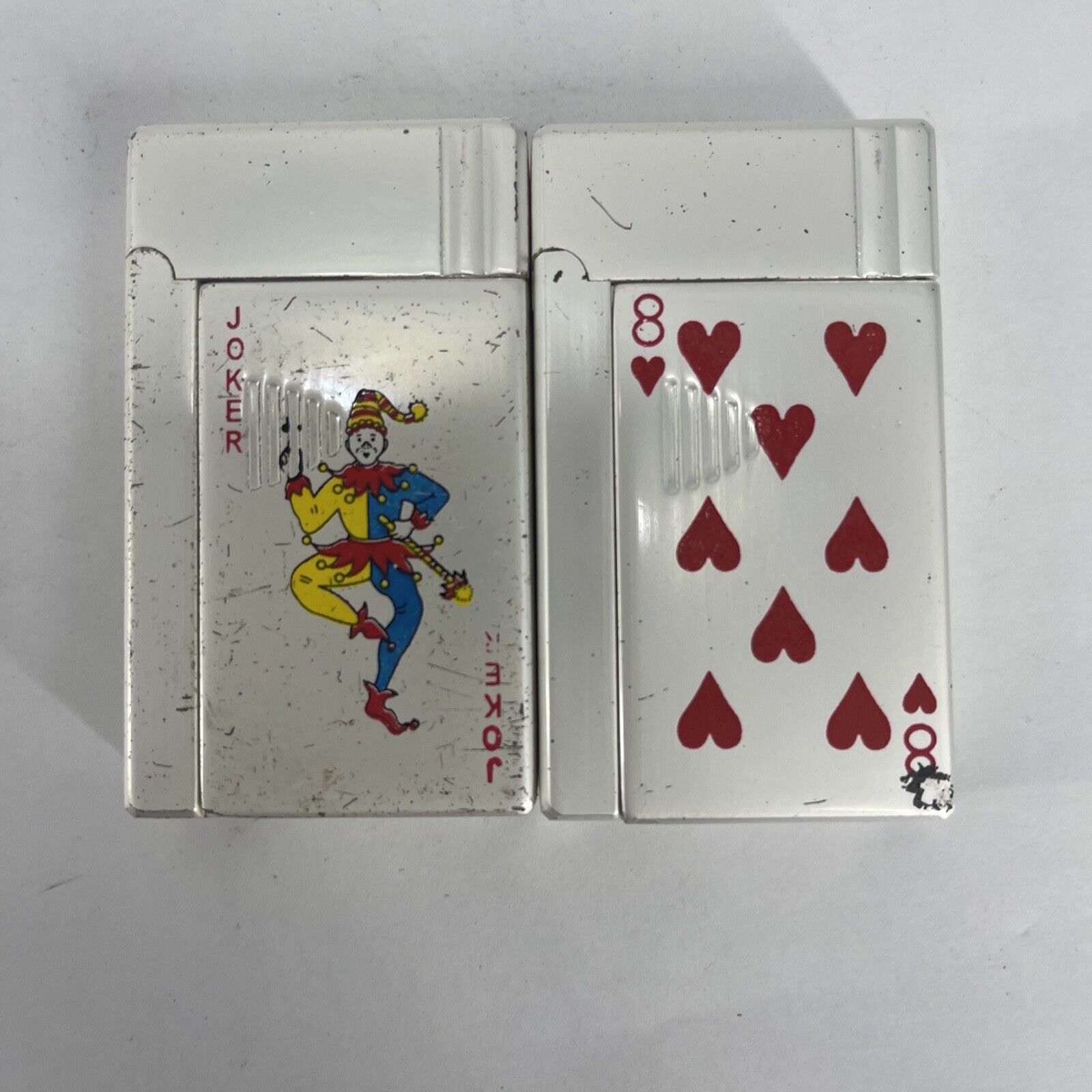 Lot Of 2 Joker/ Eight (8) Of Hearts Playing Card Torch Butane Refillable Lighter