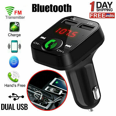 Wireless Car Bluetooth Fm Transmitter Hands-free Radio Aux Adapter 2 Usb Charger