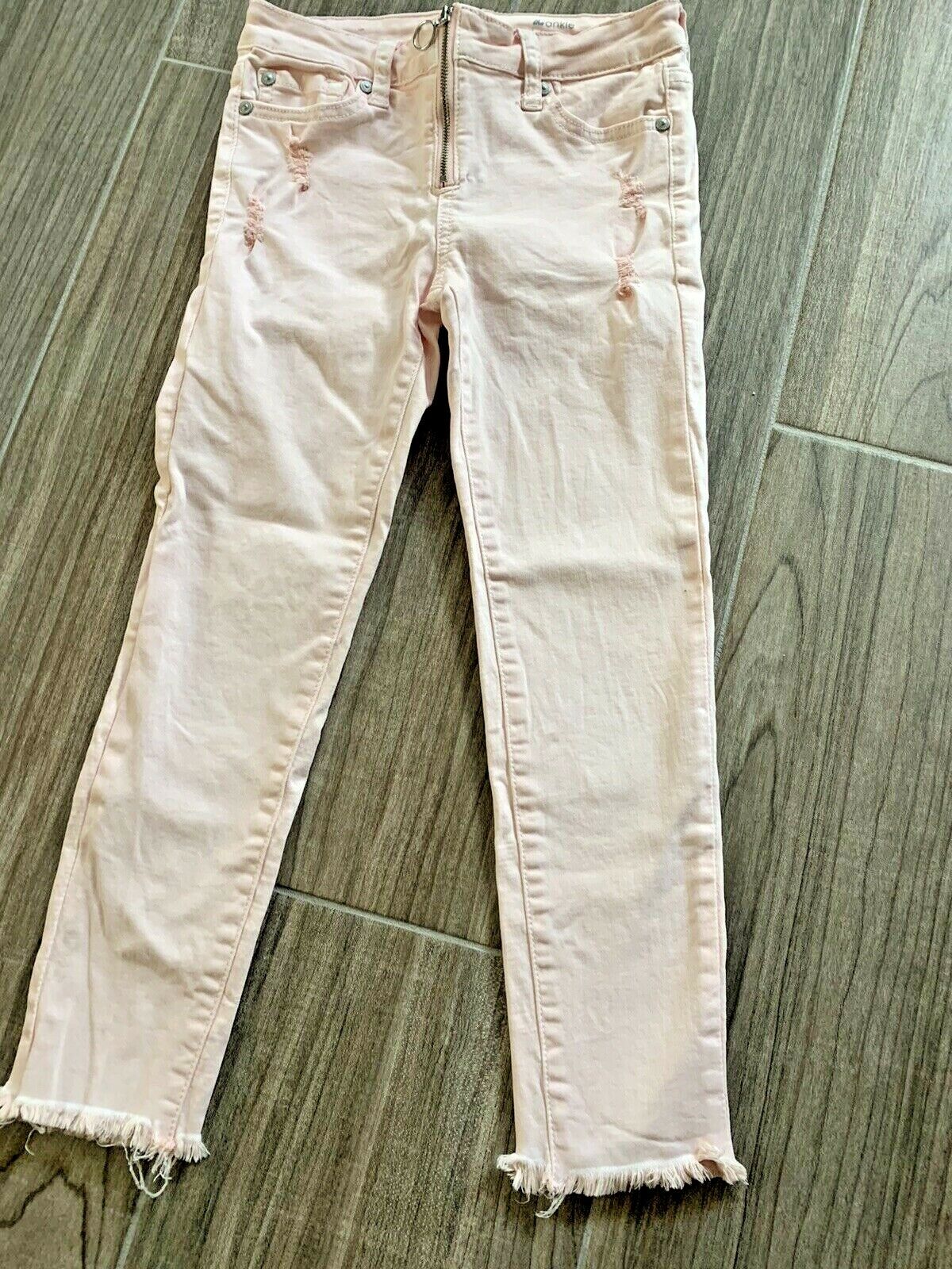 Girls 7 For All Mankind - The Ankle Skinny Jeans - Light Pink Distressed - Sz 10
