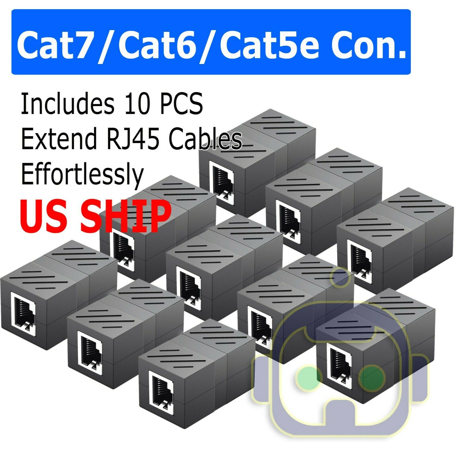 10x Rj45 Coupler In-line Coupler Cat7 Cat6 Cat5e Ethernet Cable Extender Adapter
