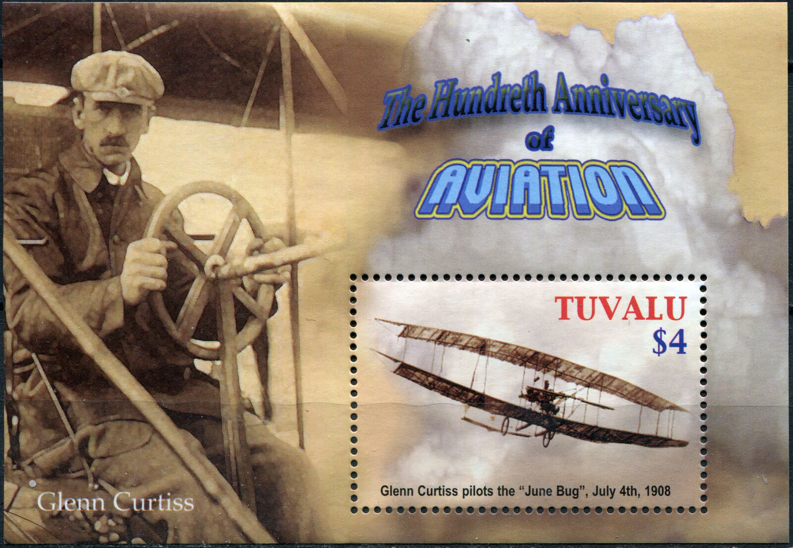 Tuvalu 2003. Curtiss June Bug, 1908 (mnh Og) Souvenir Sheet
