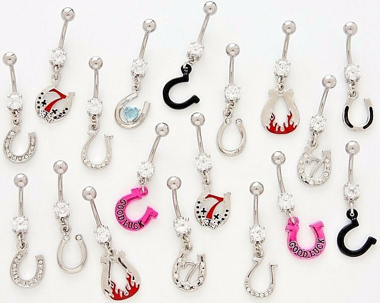 10 Cz Dangle Belly Button Rings 14g Gem Stone Body Jewelry Assorted Naval Fancy