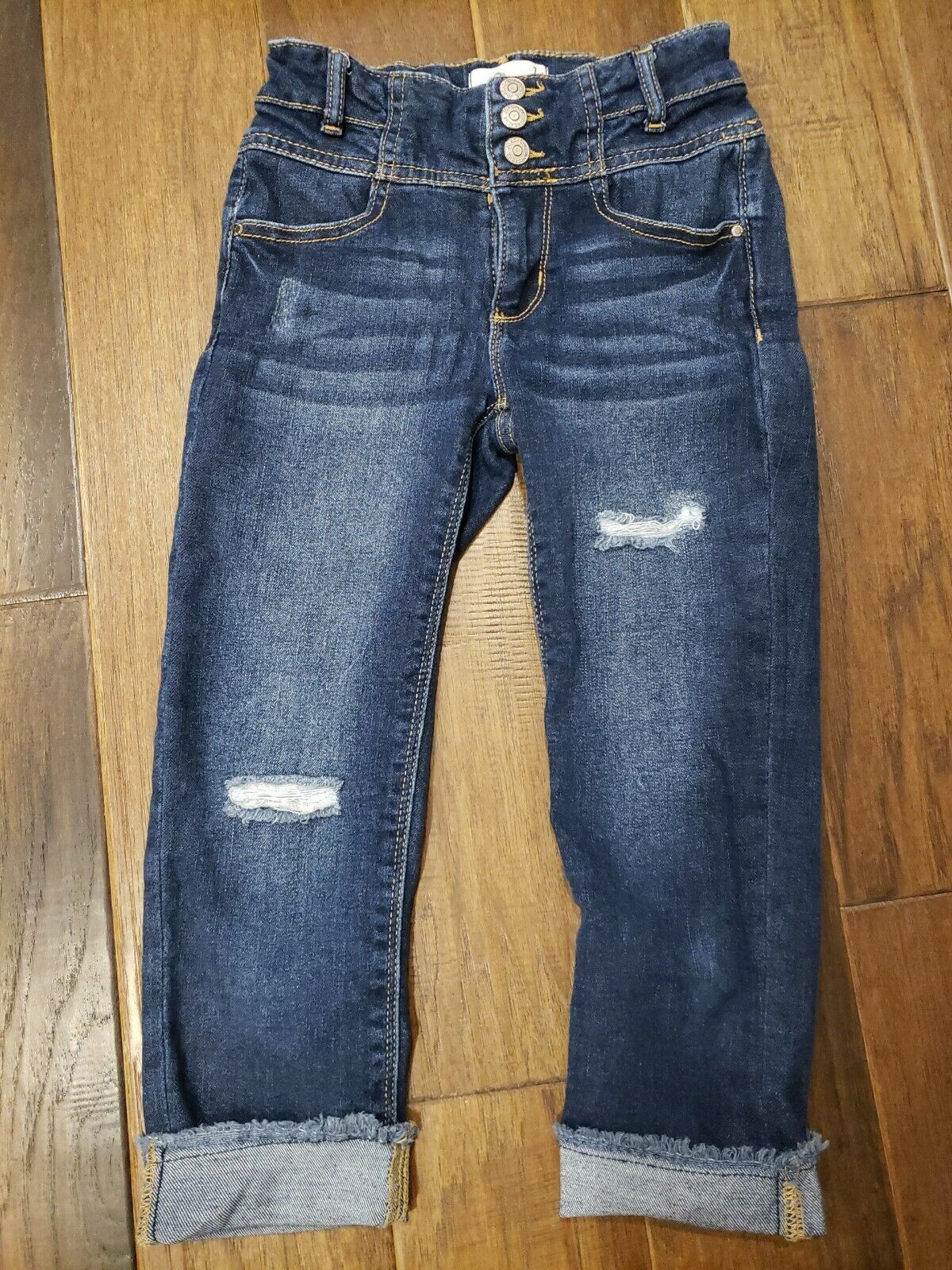 Girls Denim Capri Jeans Cropped Distressed Size 7 8 Jordache Euc
