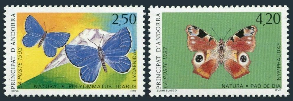 Andorra Fr 427-428,mnh.michel 453-454. Butterflies 1993.
