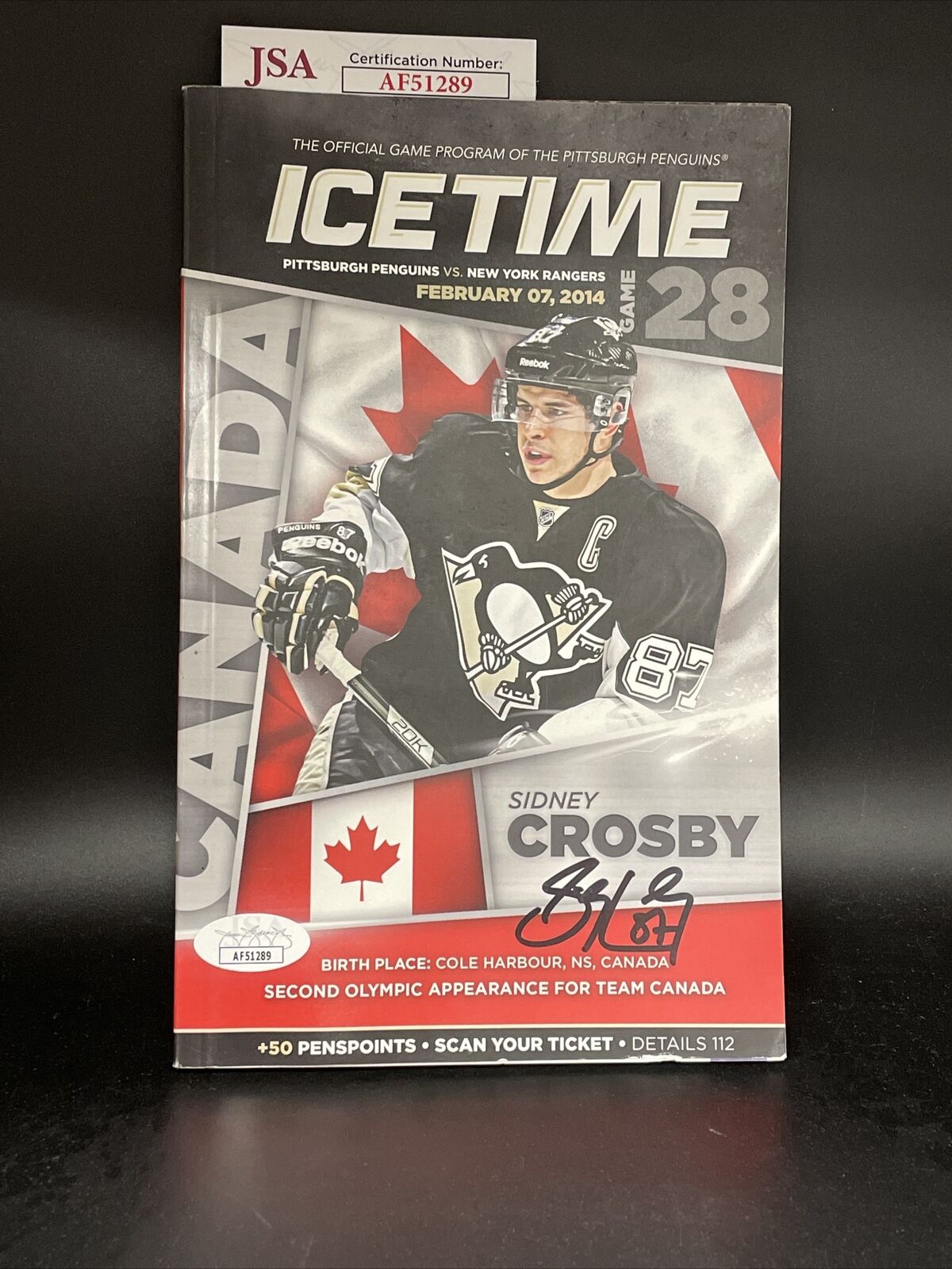 Sidney Crosby Signed Pittsburgh Penguins Ice Time Game Program Auto Jsa