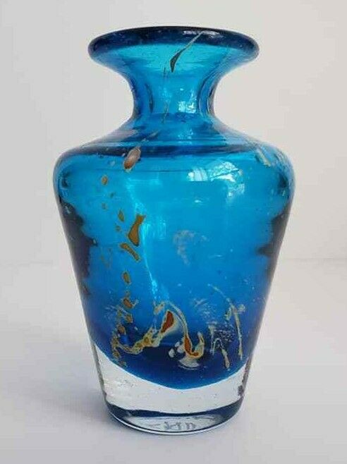 Early Mdina Michael Harris Squat Vessel Art Glass Blue To Clear Vase Freeuship