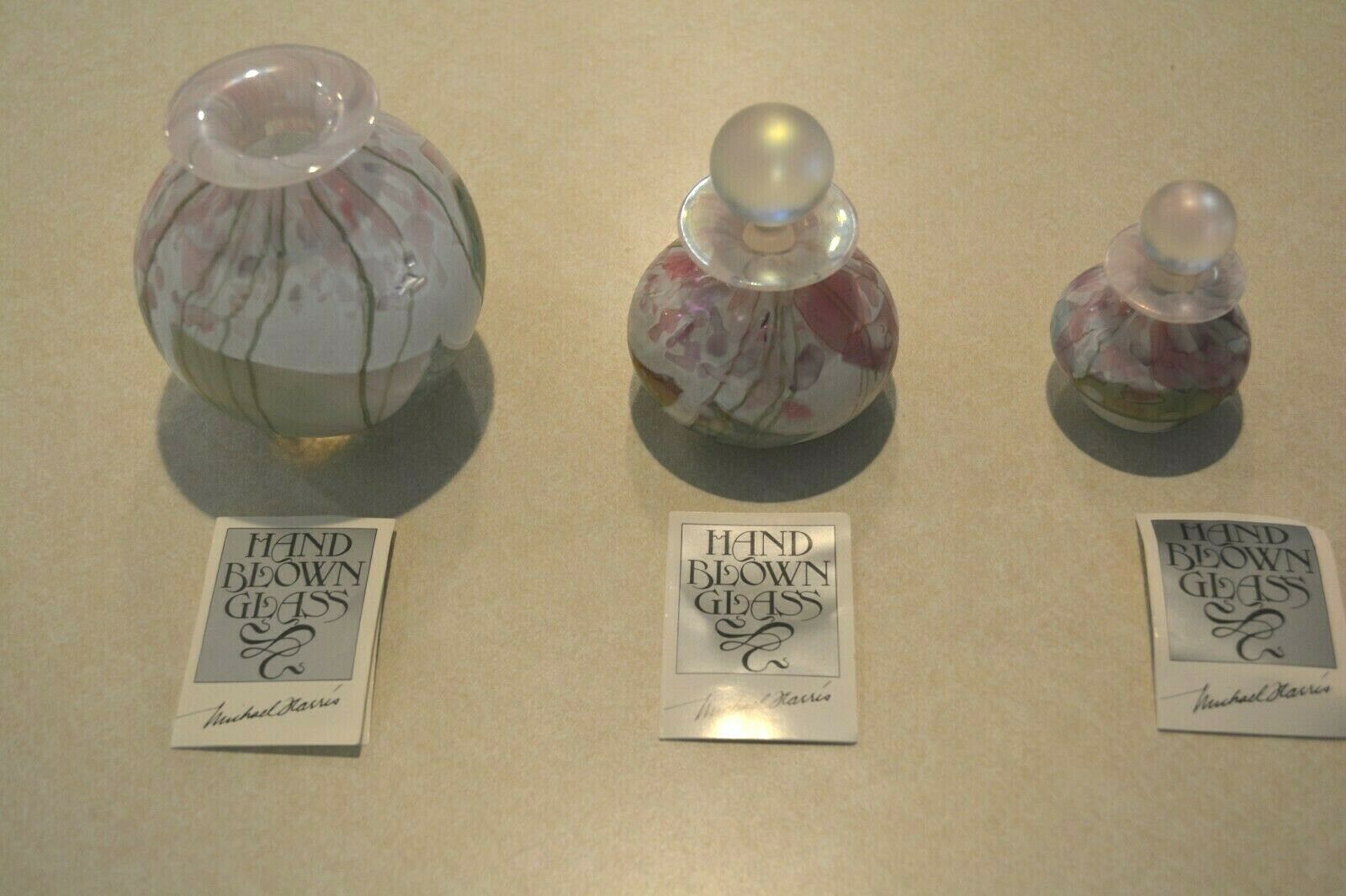 Vintage Isle Of Wight Glass Perfume Bottles (2) And Vase, Michael Harris