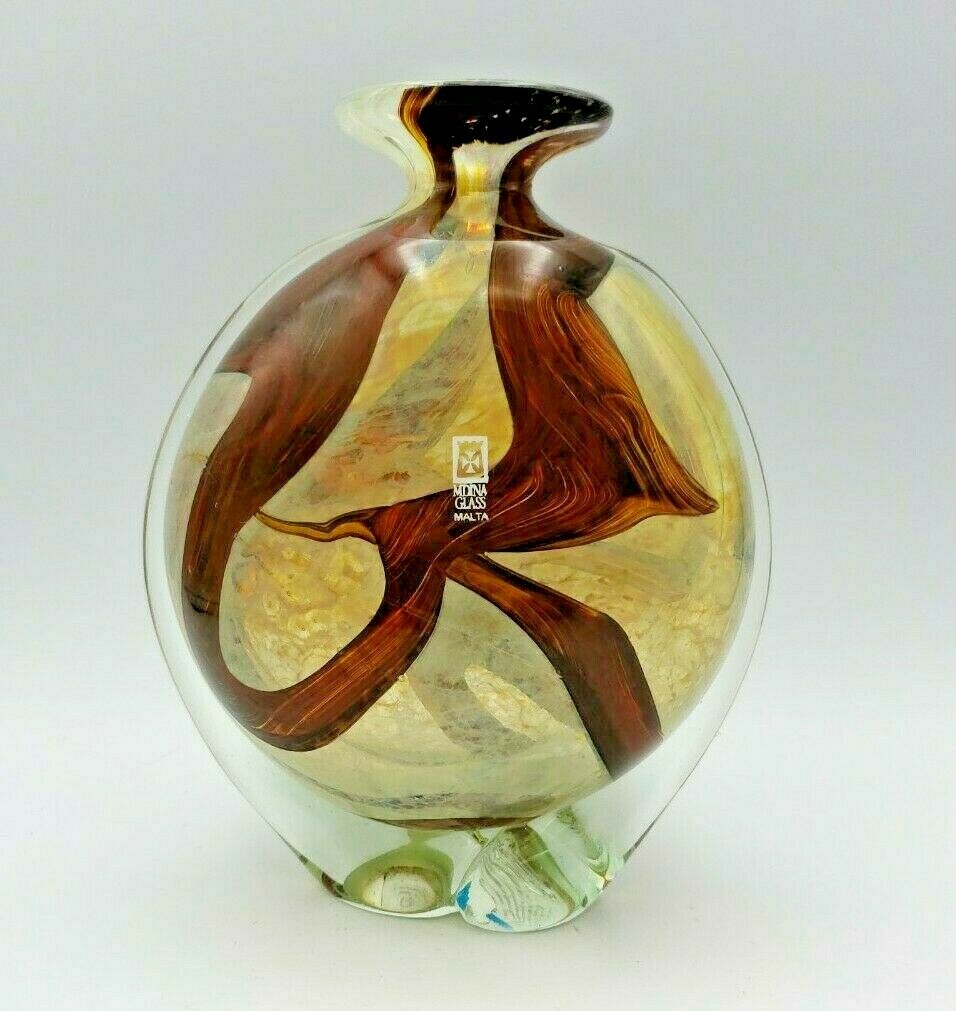 Art Glass Vase Mdina Malta Maltese  Bronze  7.75"  Earthtones