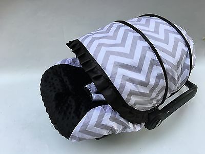 Baby Boy Car Seat Cover Canopy Cotton Set Fit Most Seat White Grey Chevron Print