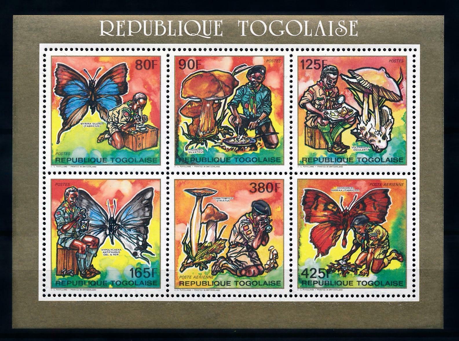 [70636] Togo 1990 Insects Butterflies Scouting Pilze Mushrooms Sheet Mnh