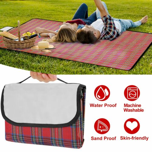 Waterproof Picnic Blanket Plaid Outdoor Camping Rug Beach/grass Mat Tote 78"x60"