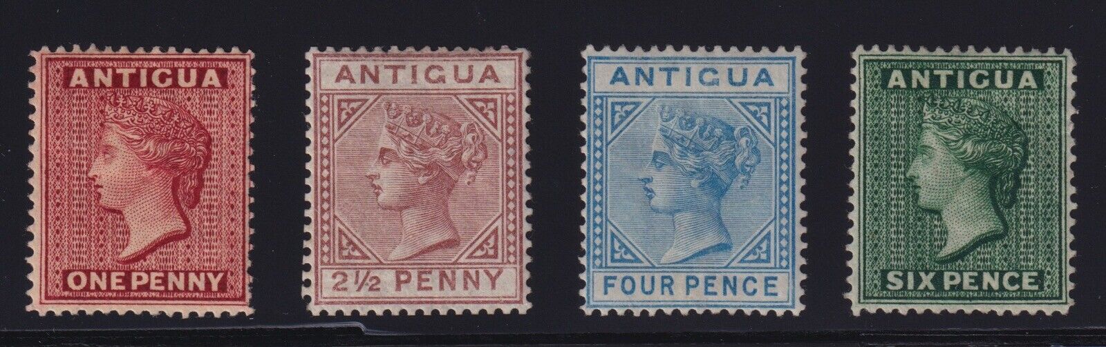 Antigua Sc #8-11 (1873-9) 1d Lake To 6d Blue Green Queen Victoria Mint H