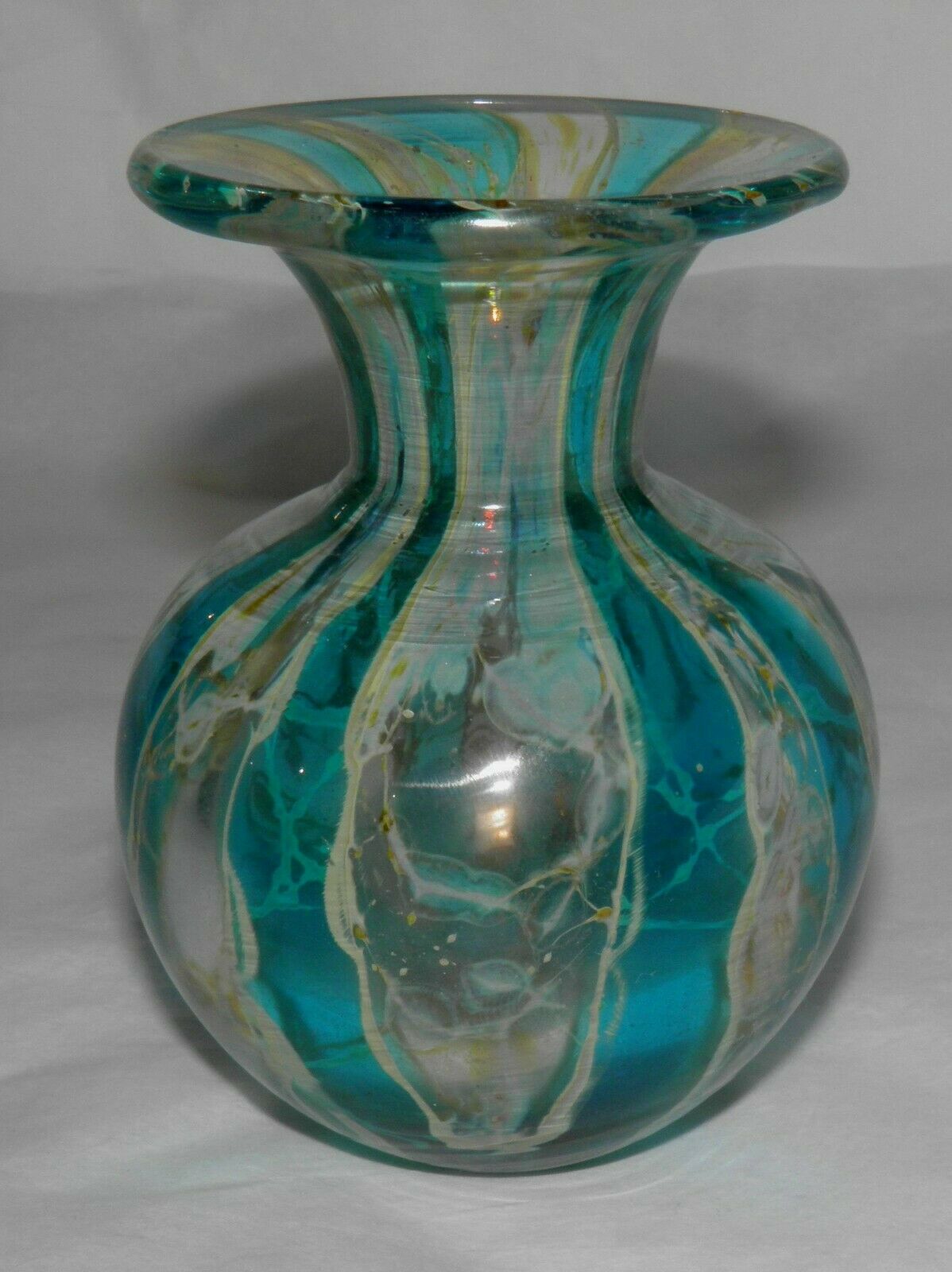 Mid Century Mdina Maltese Art Glass Blue & Yellow Sand & Sea Vase