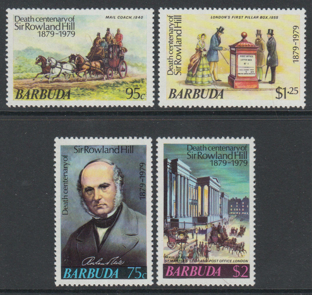 117. Barbuda 1979 Set/4 Stamp Rowland Hill , Mail Coach, Mail Box. Mnh
