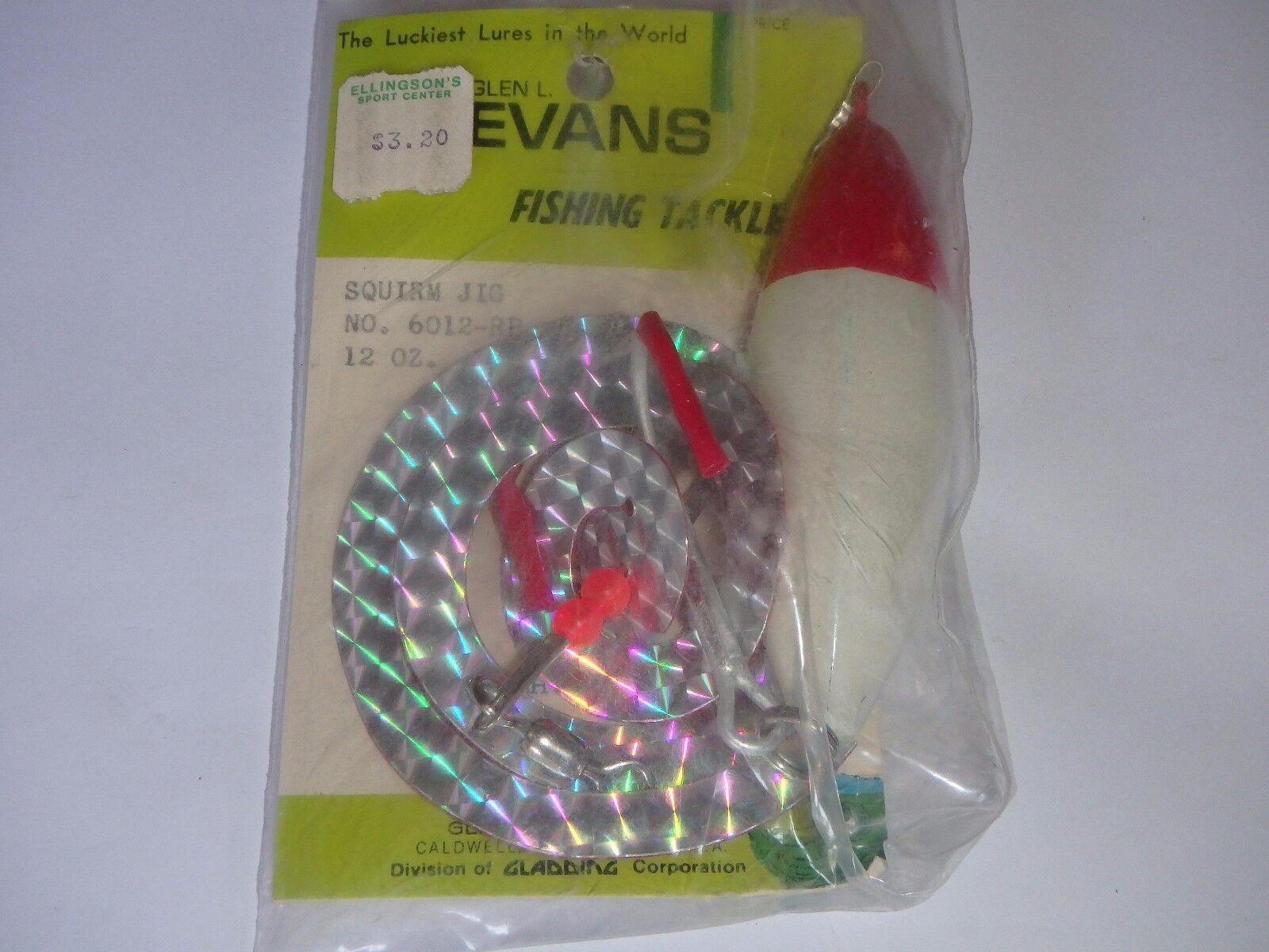 Vintage Glen Evans Fishing Lure Squirm Jig 12 Oz  Red & Pearl White
