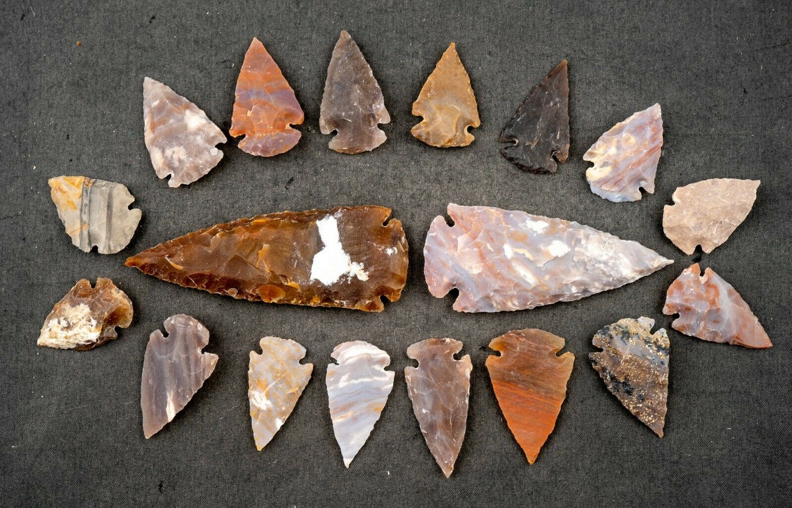 19 Pc Flint Arrowhead Ohio Collection Points 1-3" Spear Bow Stone Hunting 385