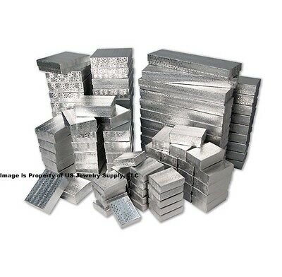 100 Assorted Sizes Mix Silver Cotton Fill Jewelry Packaging Gift 2 Piece Boxes