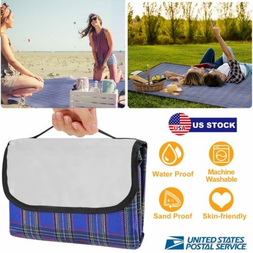 60"x78" Waterproof Picnic Blanket Outdoor Sand Beach Mat Pad Rug With Strap Us