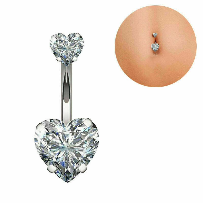Heart Shape Diamond Style Piercing Navel Belly Button Ring 14k Yellow Gold Over