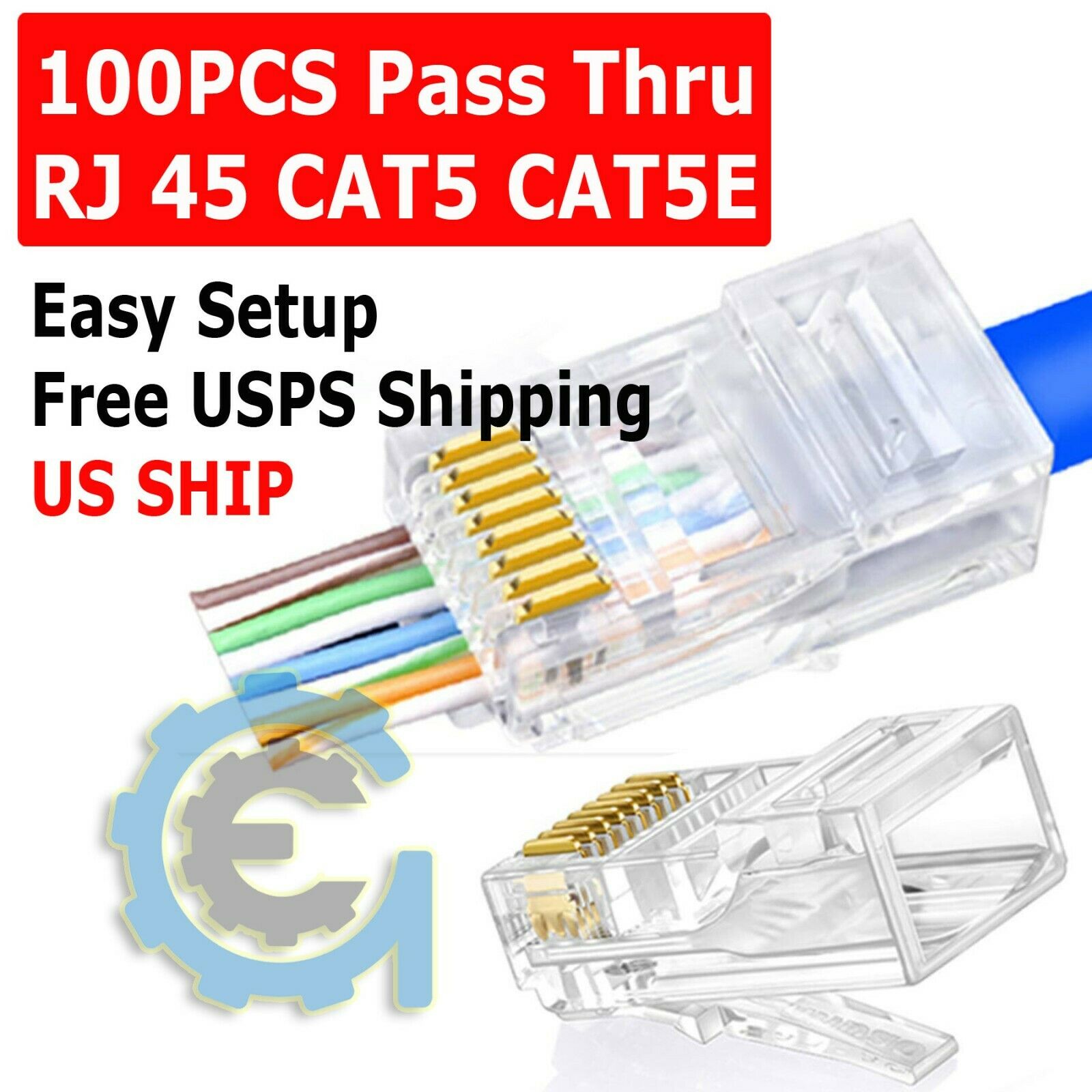 100pcs Rj45 Pass Through Modular Plug Network Cable Connector End 8p8c Cat6 Cat5
