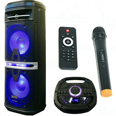 2000w Dual 10" Rechargeable Powered Speaker Dj Pa Karaoke System Bluetooth W/led