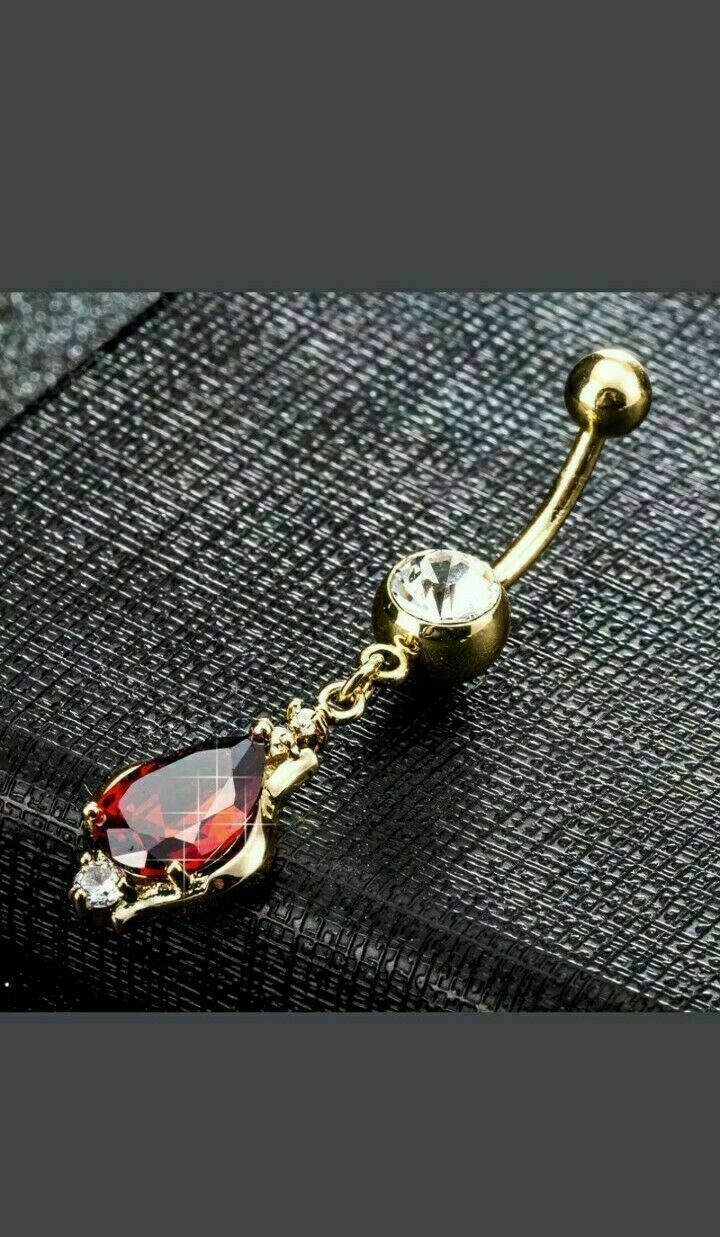 2.10ct Ruby & Diamond Sexy Navel Piercing Belly Button Ring 14k Yellow Gold Over