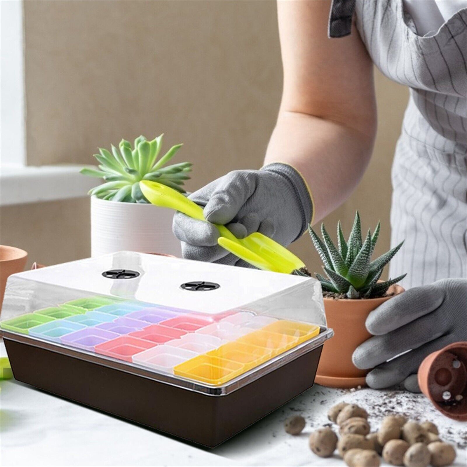 24 Cells Gardening Breathable Germination Box With Lids Mini Plastic Garden Tray