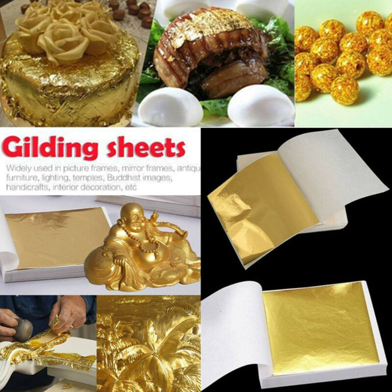 100x Gold Diy Foil Leaf Paper Food Cake Decor Edible Gilding Craft