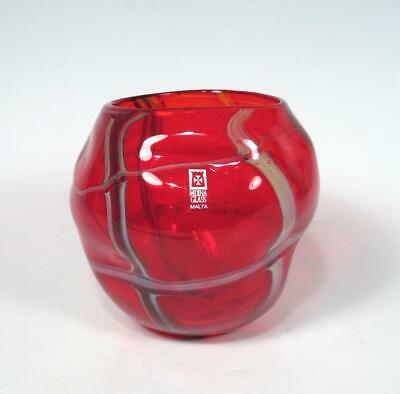 Mdina Malta Joseph Said Era '06 Modern Studio Art Glass Red Ribbon Signed Vase