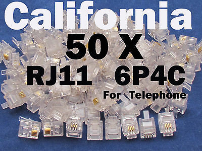 50 X Pcs Rj11 Plug 6p4c Phone Modular Telephone Cord Connector Adapter Crimp Cat