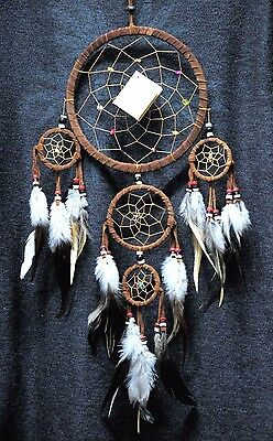 Dream Catcher Brown Wall Hanging Decoration Bead  Ornament Feathers Long 22 "