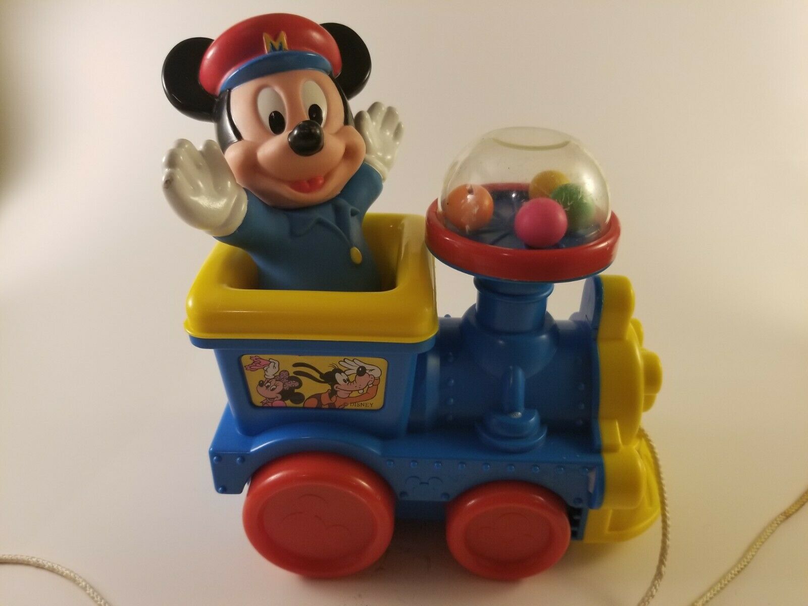 Vintage Walt Disney Mickey Mouse Pull Train Toy Pop Ball Popper