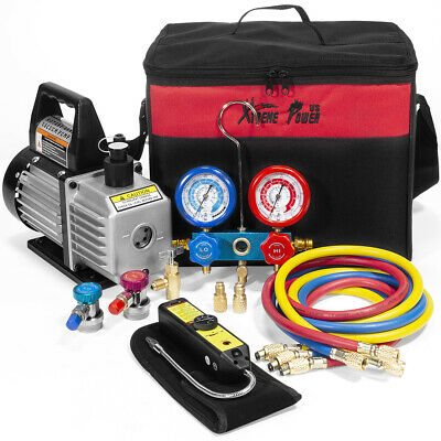 4cfm Vacuum Pump Hvac Refrigeration Ac Manifold Gauge R134 Tap Leak Detector Bag