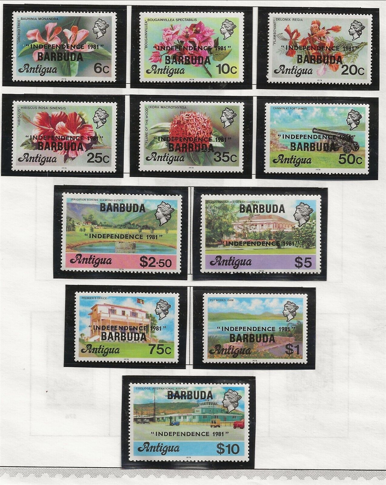 Barbuda Sc 506-16 Nh Set+s/s Of 1981 - Overprints On Antigua Issue - Flowers