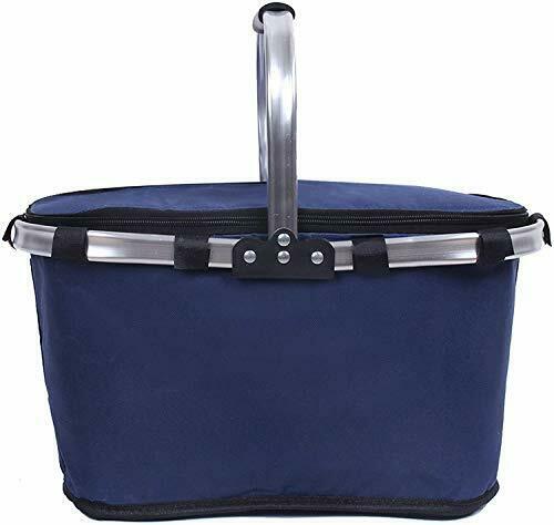 Large But Foldable Picnic Basket Insulated- Strong Aluminum Frame - Blue
