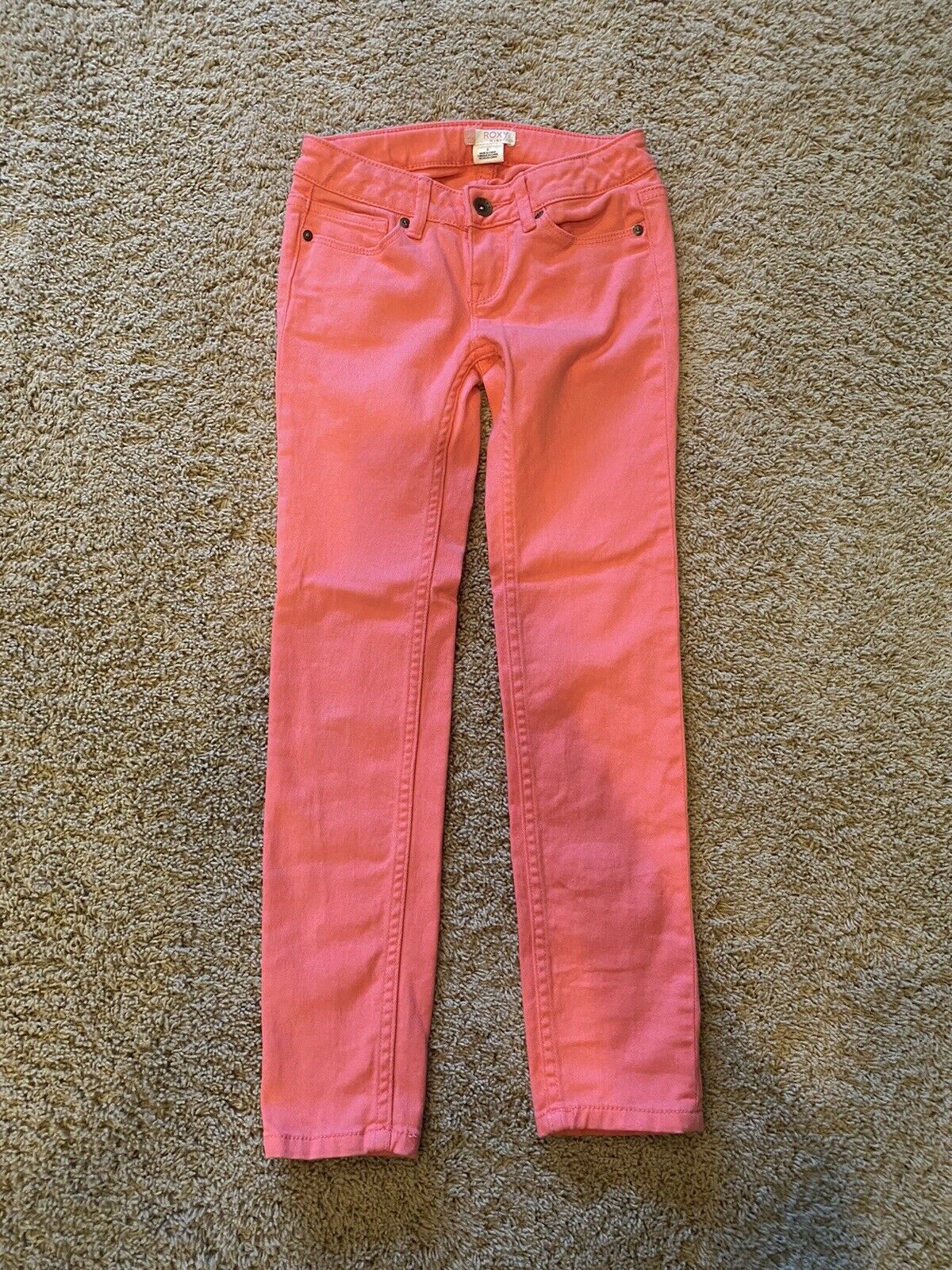 Roxy Girl Denim Skinny Jean Pant Girls Size 8 Coral Orange Super Cute!