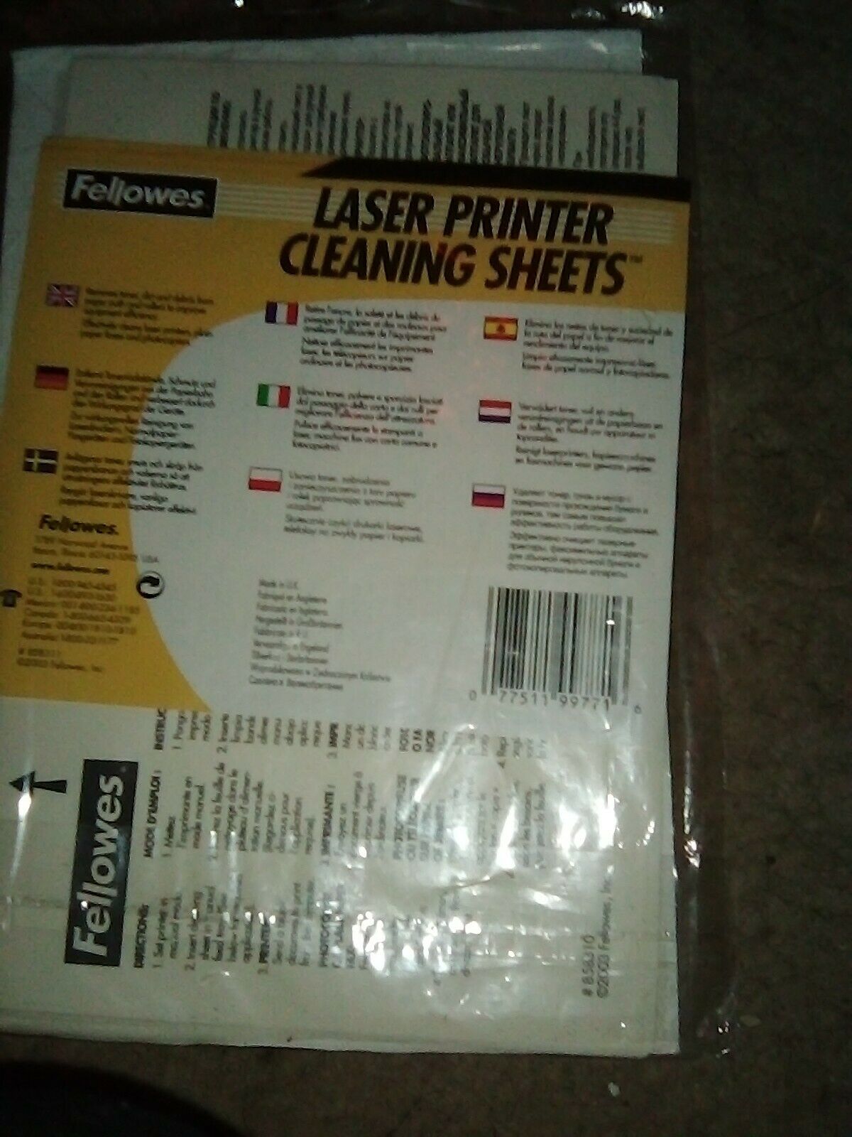 Fellowes 99771 Laser Printer Cleaning Sheets-12 Pk.