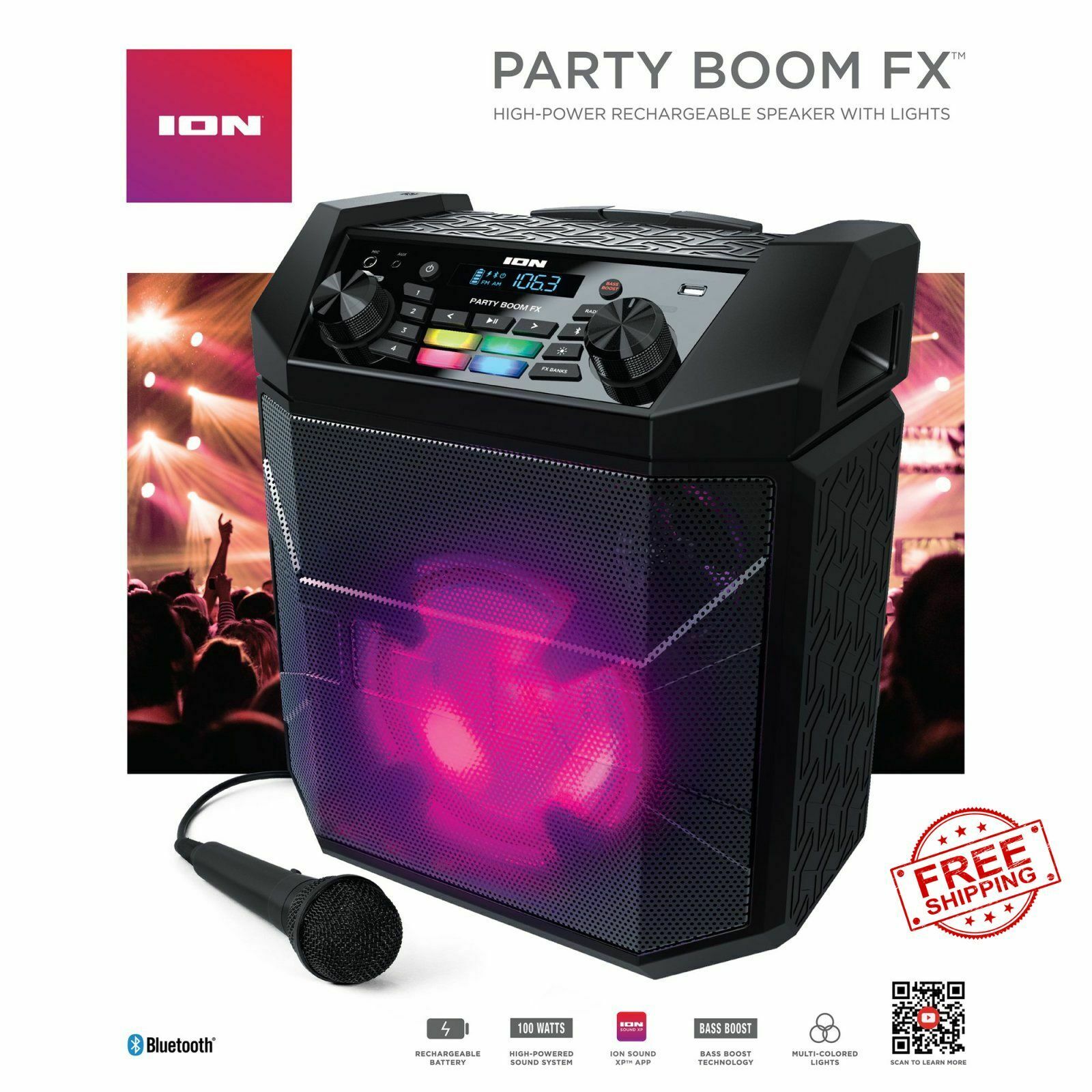 Ion Audio Party Boom Fx High-power Bluetooth-enabled Rechargeable Speaker Lights