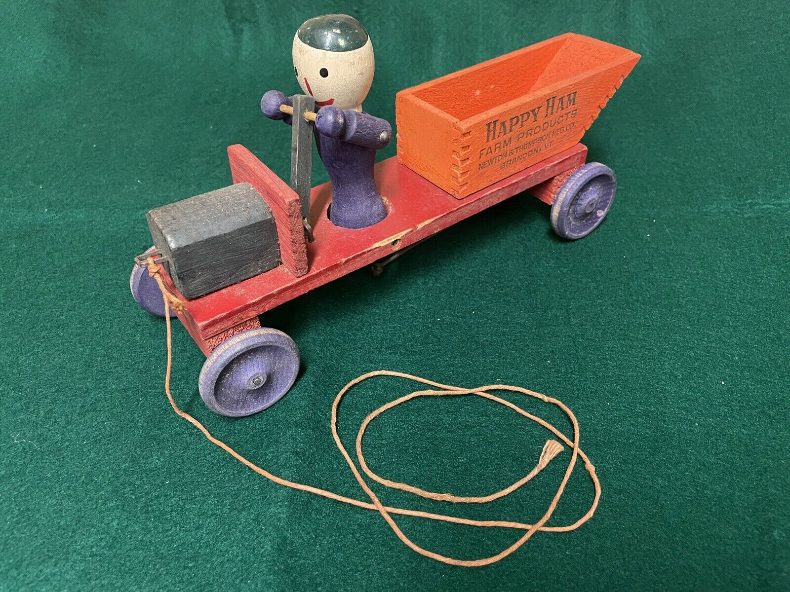 Antique Happy Ham Farm Products Pull Toy Truck Circa 1930’s-40’s, Brandon, Vt.