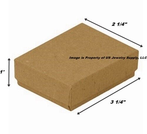 50 Kraft Brown Cotton Fill Jewelry Packaging Gift Boxes 3 1/4" X 2 1/4" X 1"