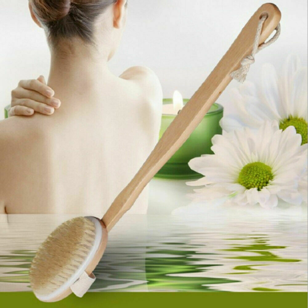 Natural Bristle Wooden Bath Shower Body Back Dry Skin Bath Brush Spa Scrubber