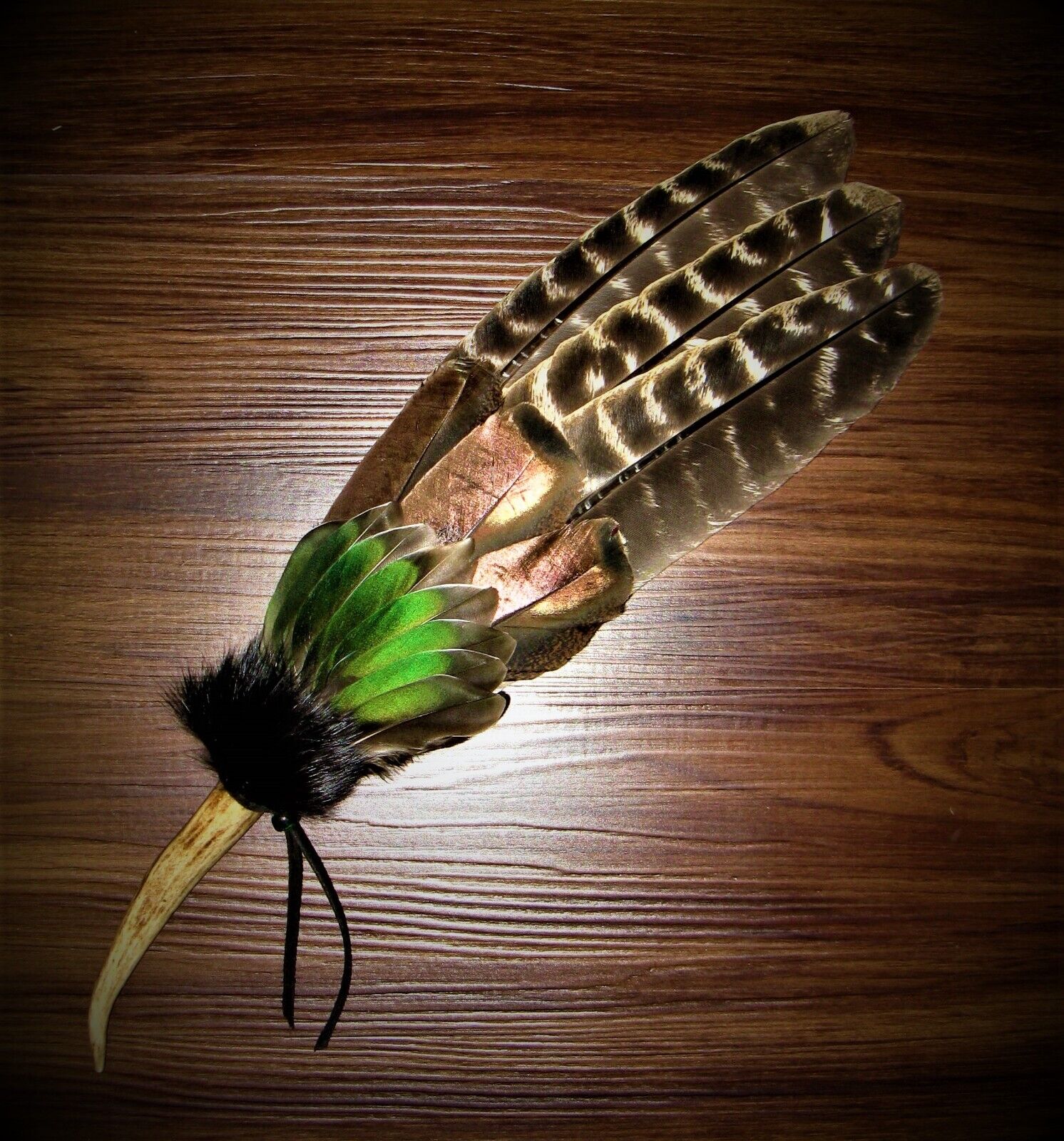 Native American Turkey Smudge Fan Feather  Antler  Prayer  Ceremonial Regalia