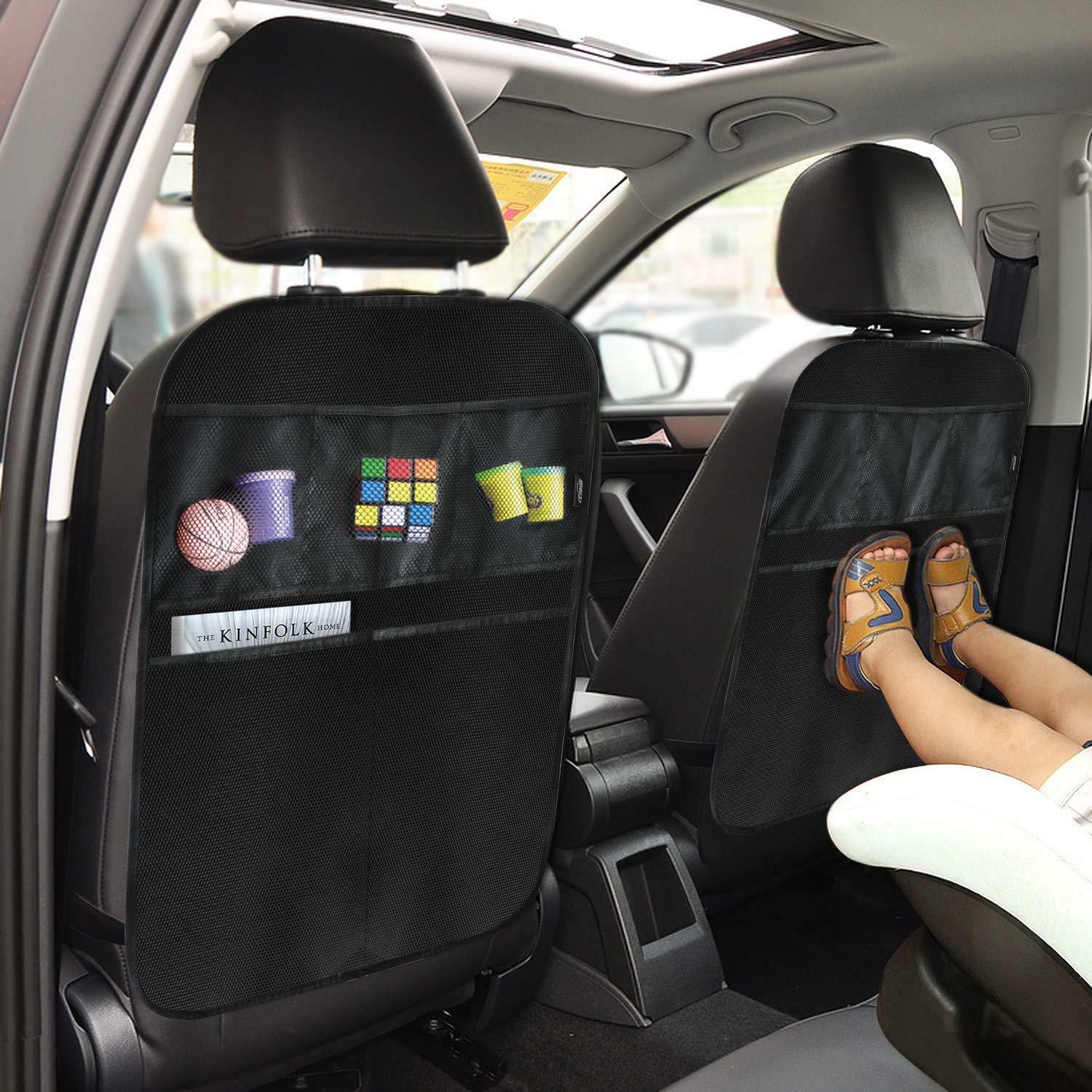Kick Mats Car Seat Back Protector Organizer With 5 Compartments Travel Accessory